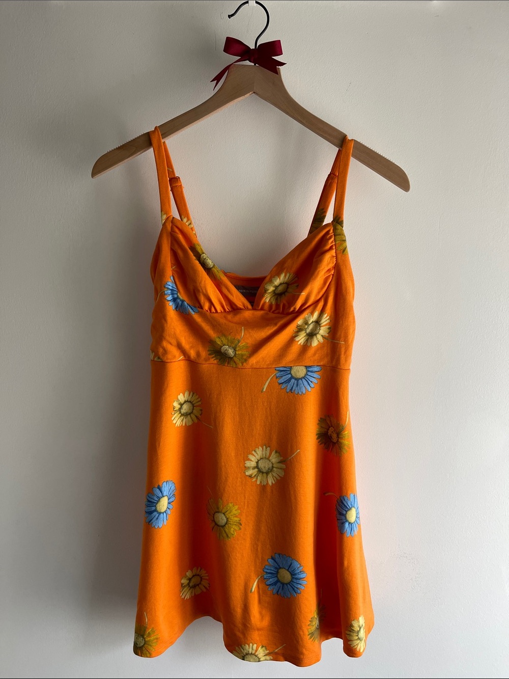 Urban Outfitters Orange Floral Mini Dress Size M Stretch Summer Coquette Girl